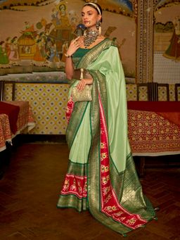 Akhilam - Women Silk Blend Light Green Woven Design Designer Saree With Unstitched Blouse Piece