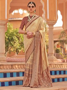 Akhilam - Women Silk Blend Beige Woven Design Designer Saree With Unstitched Blouse Piece