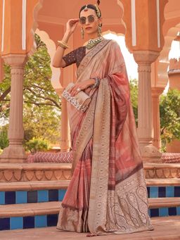 Akhilam - Women Silk Blend Beige Woven Design Designer Saree With Unstitched Blouse Piece