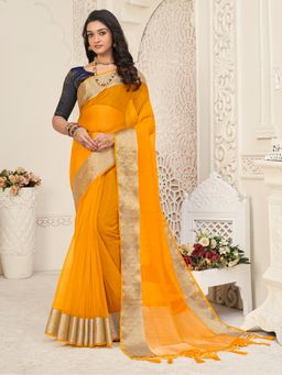 Akhilam - Women Organza Yellow Woven Design Designer Saree With Unstitched Blouse Piece