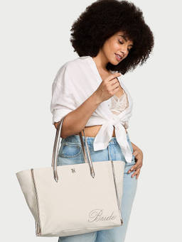 Victoria's Secret - Solid Cream Tote Bag with Pouch (Set of 2)