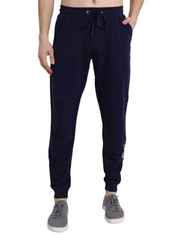 AM SWAN - Cotton Rich Lycra Straight Joggers In Navy Blue