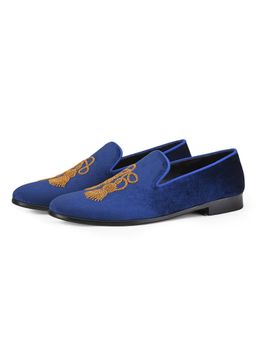 SHUTIQ - Amadai Navy Blue Velvet Loafers