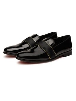 SHUTIQ - Auric Cummerbund Black Lather Loafers