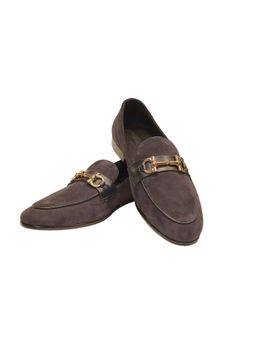 SHUTIQ - Baoli Gold Bar Brown Suede Loafers