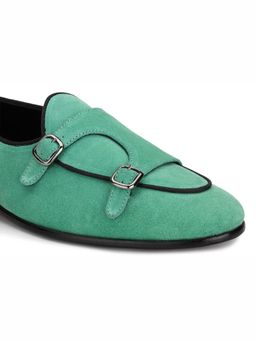SHUTIQ - Basil Batwing Double Monk Green Shoes