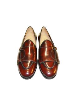 SHUTIQ - Burnished Burgundy Batwing Monk Straps Shoes