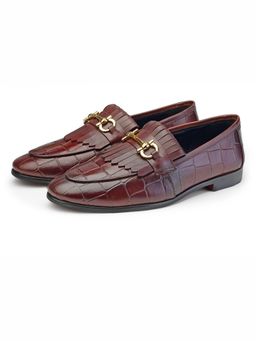 SHUTIQ - Croco Fringes Bar Cocoa Loafers