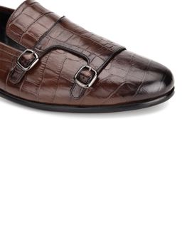SHUTIQ - Croco Cocoa Brown Monk Straps