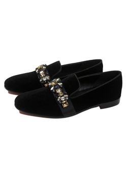 SHUTIQ - Diamante Cummerbund Teal Loafers