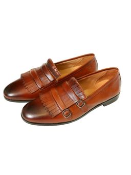 SHUTIQ - Double Monk Fringes Tan Lather Monk Straps