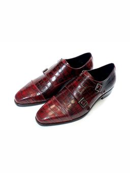 SHUTIQ - Enzo Croco Burgundy Monk Straps Shoes