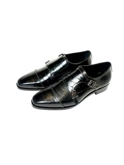 SHUTIQ - Enzo Croco Coal Monk Straps Shoes