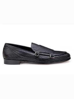 SHUTIQ - Herringbone Coal Monks Black Shoes