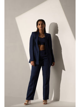 Myclo - High Powered - Dark Blue Blazer with Straight Pant Co-Ord (Set of 3)
