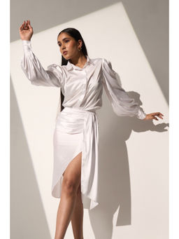 Myclo - White Muse - Satin Shirt with Skirt (Set of 2)
