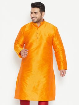 Vastramay - Men Orange Silk Blend Kurta