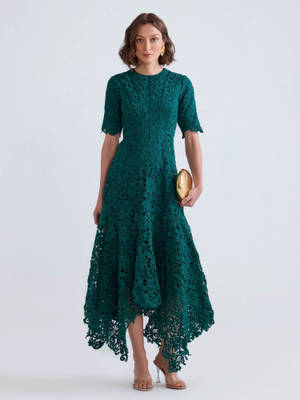 Buy ZABELLA Asra Scalloped Lace Midi Dress - Teal (XS) Online