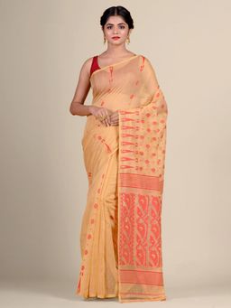 CHARUKRITI - Beige Silk Cotton Handwoven Jamdani Saree without Blouse