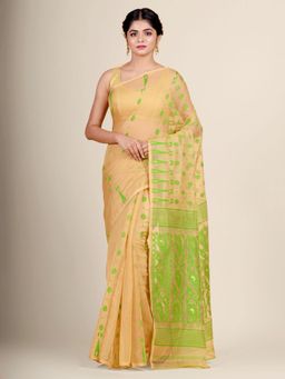 CHARUKRITI - Beige Silk Cotton Handwoven Jamdani Saree without Blouse