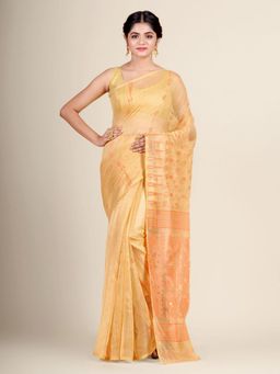 CHARUKRITI - Beige Silk Cotton Handwoven Jamdani Saree without Blouse