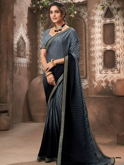 Odette - Grey Chiffon Crush Heavy Embroidery Saree with Unstitched Blouse