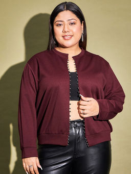 KASSUALLY - CURVE BY KASSUALLY Maroon Pearl Rib Shrugs