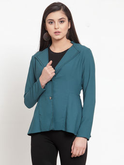 KASSUALLY - Emerald Green Solid Peplum Blazer