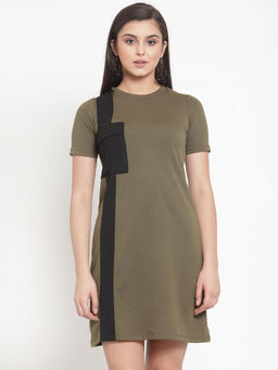 KASSUALLY - Olive Contrast Pocket Dress
