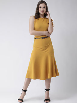 KASSUALLY - Mustard One Shoulder Frill Dress (Set of 2)