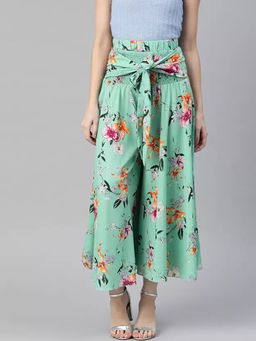 KASSUALLY - Aqua Flared Waist Belted Palazzo
