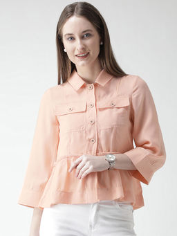 KASSUALLY - Onion Peach Solid Peplum Top