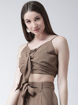 KASSUALLY - Brown Women Front Tie Up Crop Top