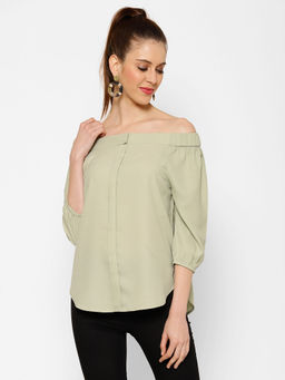 KASSUALLY - Mint Off Shoulder Solid Top
