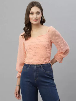 KASSUALLY - Women Peach Sweetheart Neck Pleated Top