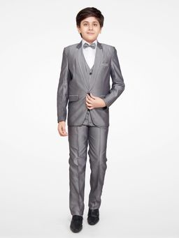 Jeetethnics - Boys Grey Coat Suit With Waistcoat Shirt & Trousers (Set of 5)