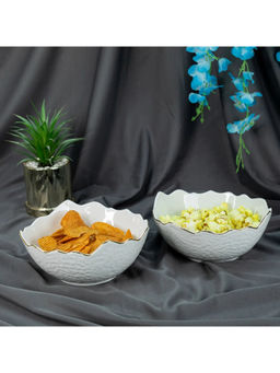 EZ Life - White Phnom Pehn Ceramic Bowls with Gold Border Medium Set of 2 600 ml