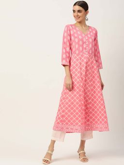 Maaesa - Pink Ethnic Printed Pure Cotton Kurta