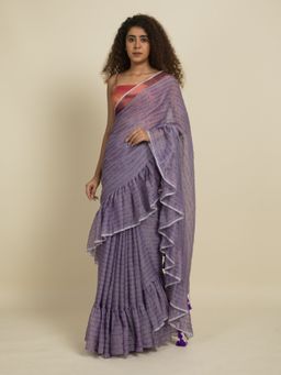 Suta - Lavender Zari Stripes Ruffle Saree