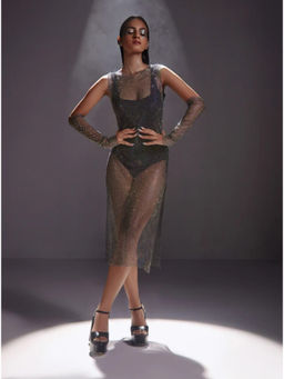 The Clothing Factory - Diamond Mesh Midi Dress-Black