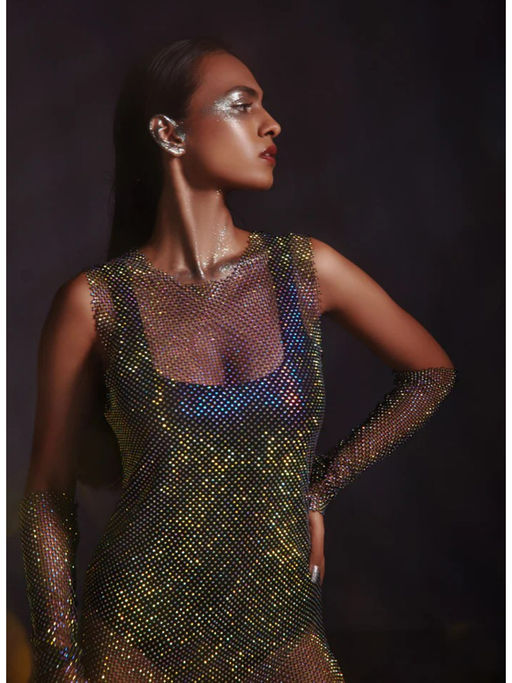Buy The Clothing Factory Diamond Mesh Midi Dress-Black Online Buy The Clothing Factory Diamond Mesh Midi Dress-Black Online