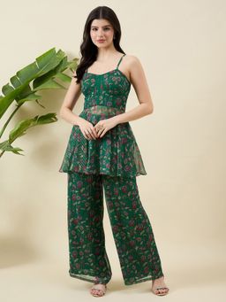 Aritri - Women Green Floral Printed Top and Palazzo