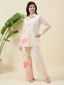 Aritri - Women Off White Floral Printed Shirt with Palazzo