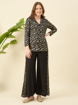 Aritri - Women Black Woven Designed Top and Palazzo