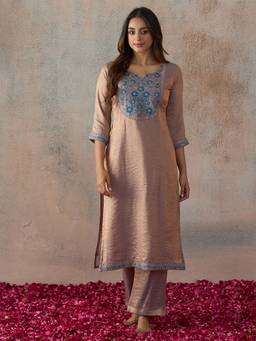 HRITIKA - Women Hritika Mauve Silk Blend Double Thread Weave Kurta with Palazzo
