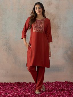 HRITIKA - Women Hritika Orange Silk Blend Crinkle Weaving Kurta with Pant