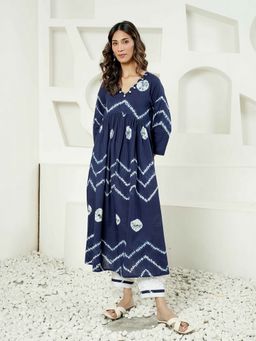 Indisangam - Women Printed Cotton A-Line Kurta and Pant