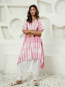 Indisangam - Women Pink Printed Kaftan Style Cotton Kurta and Pant