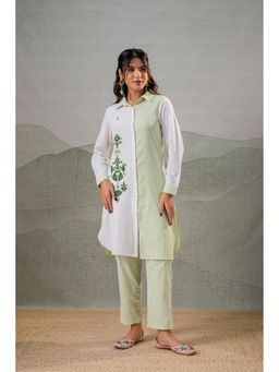 Juniper - Women Light Green Divide Embroidered Panel Kurta With Pant