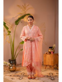 Juniper - Women Peach Blossom Embroidered Kurta With Pant And Dupatta